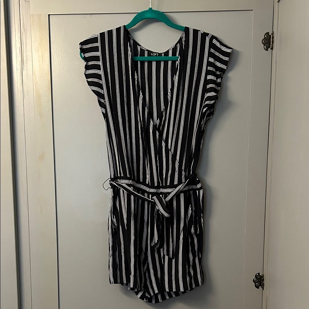 LOFT Black and White Striped Romper